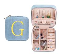 TINGN Joyero personalizado pequeño joyero con inicial G y flor de viaje con espejo para mujer y niña, regalo para cumpleaños, Navidad, Día de la Madre