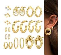TINGN Juego de 12 aretes para mujer, aretes dorados para mujer, pequeños aretes apilables, para múltiples piercings, regalos para niñas, novia, 12 piezas de joyería de piercing de hélice