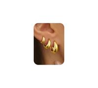 TINGN Juego de 3 pares de aretes de aro chapados en oro de 14 quilates para mujer, hipoalergénicos, ligeros, colgantes, regalos de joyería para mujeres, adolescentes y niñas