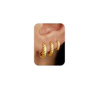 TINGN Juego de 3 pares de aretes de aro chapados en oro de 14 quilates para mujer, hipoalergénicos, ligeros, colgantes, regalos de joyería para mujeres, adolescentes y niñas