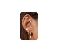 TINGN Juego de 5 pares de aretes de aro para mujer, chapados en oro de 14 quilates, hipoalergénicos, pequeños, múltiples, juego de aretes delicados, bonitos aretes de regalo, Cobre