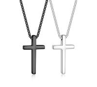 TINGN Juego de dos collares de cruz en negro y plata, cadena de cruz plateada, cadena de cruz negra para hombre, regalo para hombres y niños, 56.0 Zentimeter, Acero inoxidable