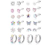 TINGN Pendientes de aro hipoalergénicos para niñas y mujeres, juego de aretes de acero inoxidable quirúrgico con rosca trasera para orejas sensibles, bonitos aretes de corazón, pequeños aretes de