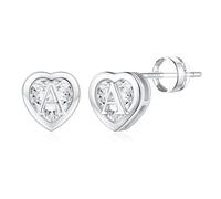 TINGN Pendientes de oro para mujer, chapados en oro de 14 quilates, con letras, pendientes de corazón, pendientes hipoalergénicos con circonitas, regalos para niñas, mujeres, hijas, 6.7 mm x 6.7 mm