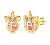 TINGN Pendientes de unicornio para niñas regalos - Hipoalergénicos coloridos arco iris rosa circonitas letras pendientes flores mariposa plata 925 pendientes niños joyas regalos para niñas hija