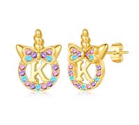 TINGN Pendientes de unicornio para niñas regalos - Plata 925 hipoalergénica multicolor arco iris zirconia pendientes con letras oro pendientes niños joyas unicornio regalo para niñas 5-12 años