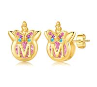 TINGN Pendientes de unicornio para niñas regalos - Plata 925 hipoalergénica multicolor arco iris zirconia pendientes con letras oro pendientes niños joyas unicornio regalo para niñas 5-12 años