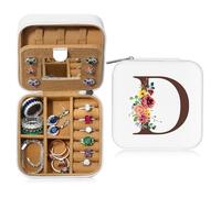 TINGN Pequeña caja de joyería con inicial D y flor inicial joyero organizador de viaje caja regalos para mujeres niñas regalos para Navidad cumpleaños boda dama de honor