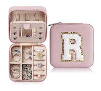 TINGN Pequeña caja de joyería para niñas, caja organizadora de joyas pequeña, caja organizadora de joyas para niñas, caja pequeña de viaje para niñas, caja pequeña de viaje con letras R rosa