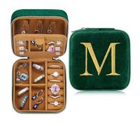 TINGN Pequeño joyero con letras iniciales M Inicial Joyero Organizador de viaje Caja de regalos para mujeres niñas regalos para Navidad cumpleaños boda dama de honor