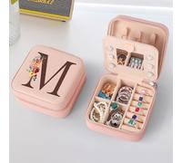 TINGN Pequeño joyero con letras iniciales M y flor inicial joyero organizador de viaje caja regalos para mujeres niñas regalos para Navidad cumpleaños boda dama de honor