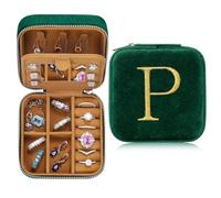 TINGN Pequeño joyero con letras iniciales P inicial joyero organizador de viaje caja regalos para mujeres niñas regalos para Navidad cumpleaños boda dama de honor