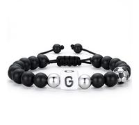 TINGN Pulsera de fútbol para hombre y niño - 8 mm pulseras de fútbol para niño pulsera con letras A-Z pulseras de perlas accesorios de fútbol para hombres, regalos de cumpleaños para hombres, niños