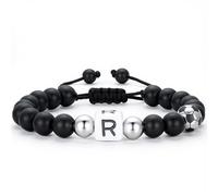 TINGN Pulsera de fútbol para hombre y niño - 8 mm pulseras de fútbol para niño pulsera con letras A-Z pulseras de perlas accesorios de fútbol para hombres, regalos de cumpleaños para hombres, niños