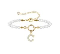 TINGN Pulsera de perlas Regalos para mujeres y niñas - 18 K Oro relleno CZ Charm Letras Pulsera Perlas Pulseras Señoras Regalo de Cumpleaños para Mujeres Novia Niña Dama de Honor Regalos, 15cm +6,3 cm