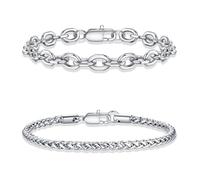 TINGN Pulsera de plata para hombre de acero inoxidable 316L, pulseras cubanas de eslabones Figaro, cadena de pulsera, juego de joyas, regalo para hombres, padre, amigo, marido, Acero inoxidable