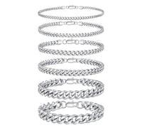 TINGN Pulsera de plata para hombre de acero inoxidable 316L, pulseras cubanas de eslabones Figaro, cadena de pulsera, juego de joyas, regalo para hombres, padre, amigo, marido, Acero inoxidable