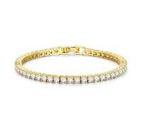 TINGN Pulsera de tenis chapada en oro de 14 quilates para mujer, elegante pulsera de oro de plata con circonita cúbica de corte redondo de 3 mm, regalo para mujer, 6.5 inches, Cobre