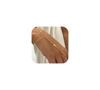 TINGN Pulsera para mujer de oro, cadena de mano chapada en oro de 14 quilates, pulsera con letras, anillo de mano, pulsera para mujer, pulsera ajustable, joya de mano, regalos para mujeres y niñas