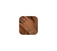 TINGN Pulsera para mujer de oro con anillo, chapado en oro de 14 quilates, cadena de mano con letras, cadena de mano, anillo de mano, con letras, regalos personalizados para mujeres, niñas, novias, 8