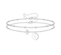 TINGN Pulsera para mujer de oro y plata con circonitas cúbicas - Pulsera chapada en oro de 14 quilates con letras A-Z discos monograma pulseras regalos personalizados para niñas mujeres mujeres mamá
