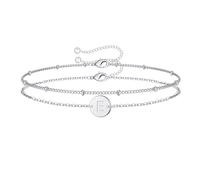 TINGN Pulsera para mujer de plata y oro, oro blanco de 14 quilates, chapado en oro de varias capas, pulsera con grabado de letras A-Z, juego de pulseras personalizadas, regalos para mujeres