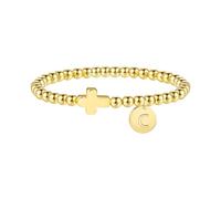 TINGN Pulseras con inicial de cuentas de oro para mujer, pulsera de cruz de oro de 14 quilates para mujer, pulseras de moda con letra A-Z, delicada pulsera con inicial pequeña, regalos de joyería