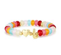 TINGN Pulseras de cuentas coloridas para mujeres y niñas, pulsera de cuentas coloridas hecha a mano con dije de corazón y letras, pulseras apilables, regalos para mujeres, adolescentes y niñas