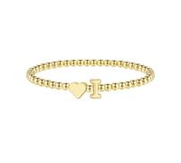 TINGN Pulseras de oro para mujeres y niñas, chapado en oro de 14 quilates, pulsera de corazón con inicial A-Z, pulseras elásticas de cuentas personalizadas con monograma, regalos de cumpleaños