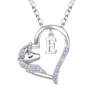 TINGN Regalo de unicornio para niña - Cadena chapada en oro de 14 quilates Cadena Niña Unicornio Cadena con Letras Cz Corazón Cadena Charm Oro Hipoalergénico Collar Unicornio Joyas Regalos de