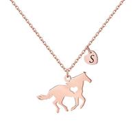 TINGN Regalos de caballo para niñas, collar de caballo de acero inoxidable para niñas, delicado colgante de caballo con corazón 26 iniciales, joyería de caballo para niñas, regalos de caballo para