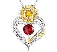 TINGN Regalos de girasol para mujer - Collar chapado en oro blanco de 18 quilates con piedra natal de girasol para mujer, regalo de San Valentín, cumpleaños, collar con colgante de corazón You Are My