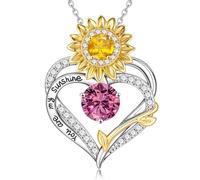 TINGN Regalos de girasol para mujer - Collar chapado en oro blanco de 18 quilates con piedra natal de girasol para mujer, regalo de San Valentín, cumpleaños, collar con colgante de corazón You Are My