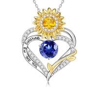 TINGN Regalos de girasol para mujer - Collar chapado en oro blanco de 18 quilates con piedra natal de girasol para mujer, regalo de San Valentín, cumpleaños, collar con colgante de corazón You Are My