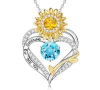 TINGN Regalos de girasol para mujer - Collar chapado en oro blanco de 18 quilates con piedra natal de girasol para mujer, regalo de San Valentín, cumpleaños, collar con colgante de corazón You Are My