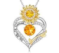 TINGN Regalos de girasol para mujer - Collar chapado en oro blanco de 18 quilates con piedra natal de girasol para mujer, regalo de San Valentín, cumpleaños, collar con colgante de corazón You Are My