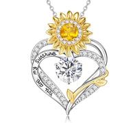 TINGN Regalos de girasol para mujer - Collar chapado en oro blanco de 18 quilates con piedra natal de girasol para mujer, regalo de San Valentín, cumpleaños, collar con colgante de corazón You Are My