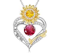 TINGN Regalos de girasol para mujer - Collar chapado en oro blanco de 18 quilates con piedra natal de girasol para mujer, regalo de San Valentín, cumpleaños, collar con colgante de corazón You Are My