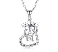 TINGN Regalos de graduación para ella 2025 - Regalos de graduación de la escuela secundaria para mejores amigas, collar de circonita con corazón inicial A-Z, joyería de plata para mujeres y niñas, 18