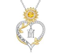 TINGN Regalos de San Valentín para ella - Collar de girasol con inicial chapado en oro blanco de 18 quilates para mujer, regalo de cumpleaños, joyería con inicial para mujer, madre, esposa, novia