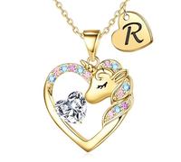 TINGN Regalos de unicornio para niñas, collar de corazón, collares de unicornio para niñas, collares con iniciales para niñas, joyería de unicornio, joyería para niñas, regalos de cumpleaños, Navidad,