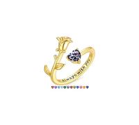 TINGN Regalos para el día de la madre para madres y mujeres, anillo ajustable chapado en oro de 14 quilates con piedra natal de corazón, anillos delicados de rosa, no se deslustran, joyería