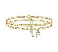 TINGN Tobillera para mujer, chapada en oro de 14 quilates/Silebr CZ Letra Tobillera para mujer Tobillera ajustable doble cadena estable Figaro Cadena tobillera mujer niña hija novia regalo, 8,5+2