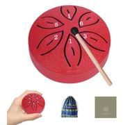 TINGSING Tambor de lengua de lluvia, mini tambor de lengua de acero, 7,6 cm, instrumento de percusión de 6 notas con bolsa de tela, mazos, libro de música, rojo