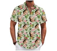 Tingwei Camisa Hawaiana Personalizada con Foto del Rostro Funky Camisa Hawaiana Hombre Mujer Personalizado Manga Corta Camisas Verano Camisa Estampada Aloha Vacaciones de Impreso Playa Camisa