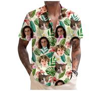 Tingwei Camisa Hawaiana Personalizada con Foto del Rostro Funky Camisa Hawaiana Hombre Mujer Personalizado Manga Corta Camisas Verano Camisa Estampada Aloha Vacaciones de Impreso Playa Camisa