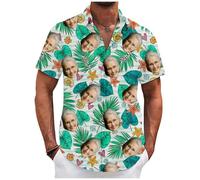 Tingwei Camisa Hawaiana Personalizada con Foto del Rostro Funky Camisa Hawaiana Hombre Mujer Personalizado Manga Corta Camisas Verano Camisa Estampada Aloha Vacaciones de Impreso Playa Camisa