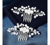 Tingyanyan Peine lateral para el pelo con diamantes de imitación y perlas para el pelo, tocado y flor de perla, peine lateral plateado para novia, accesorios para el cabello de cristal