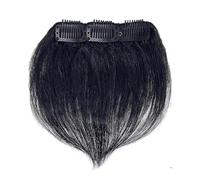 Tingyilan 2 Piezas De Clip De Extensiones De Cabello De Corona De Cabello Humano Corto En Mini Piezas De Cabello, 3 Clips En Extensiones De Cabello Con Flequillo,Negro,15cm