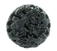 Tingyilan Colgante de Jade Hotan Verde Natural Dragón de la Suerte Talismán Amuleto Adornos Espirituales de Jade Chino Joyas Regalos con Caja,4